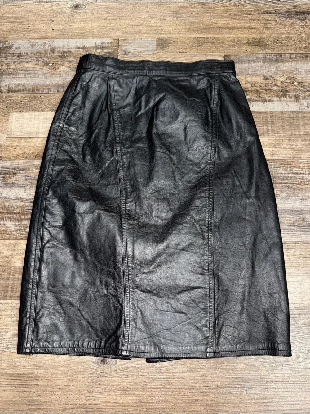 Vintage Winlit Black Genuine Leather Pencil Skirt Womens Size 2/4 90s Y2K